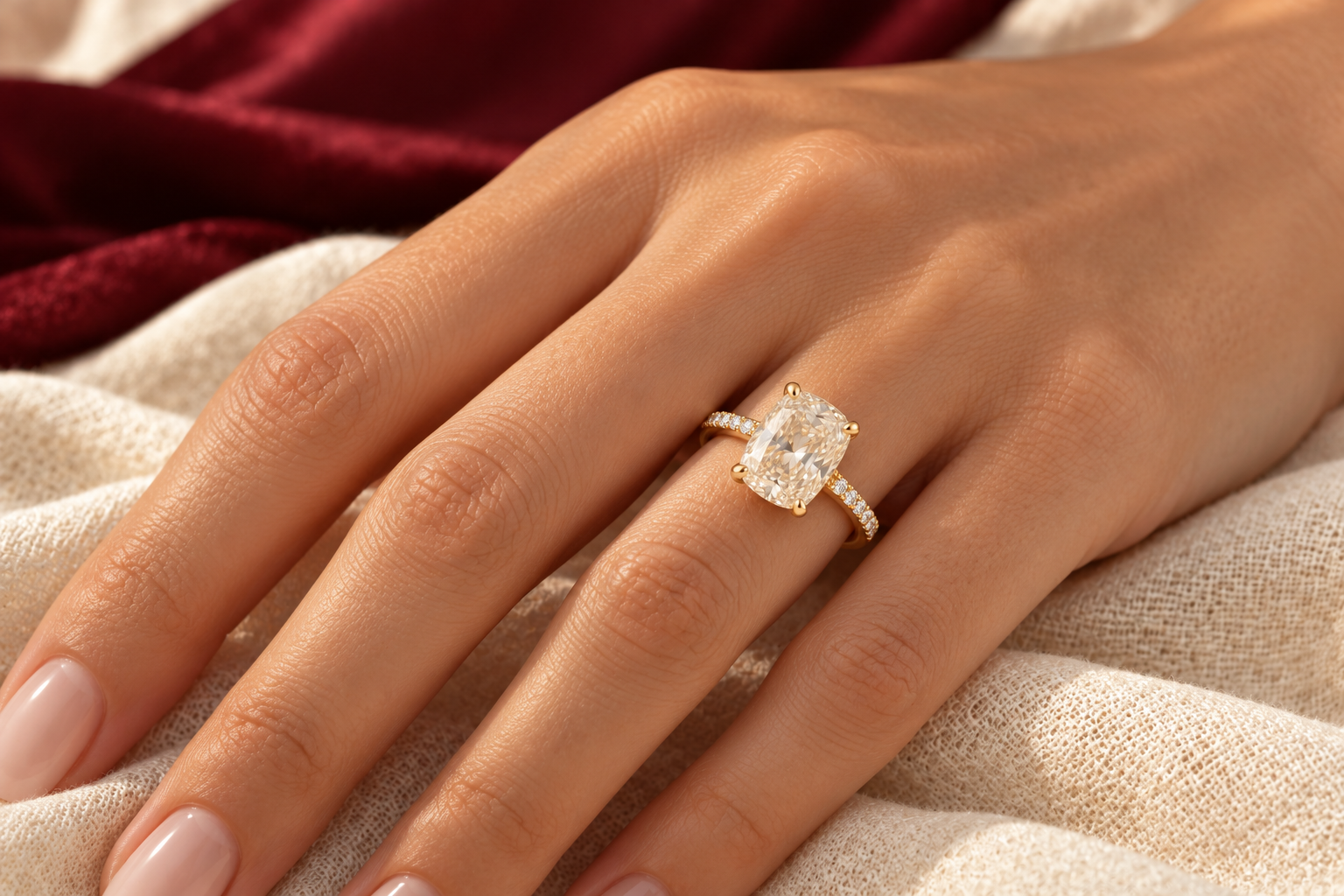 Light ring worn on an adult hand