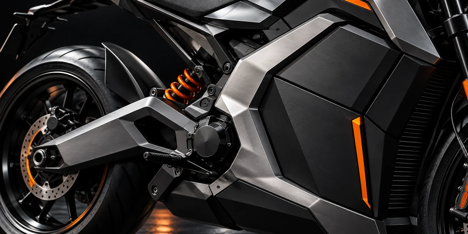 K1 battery enclosure, structural surfaces and orange suspension detail