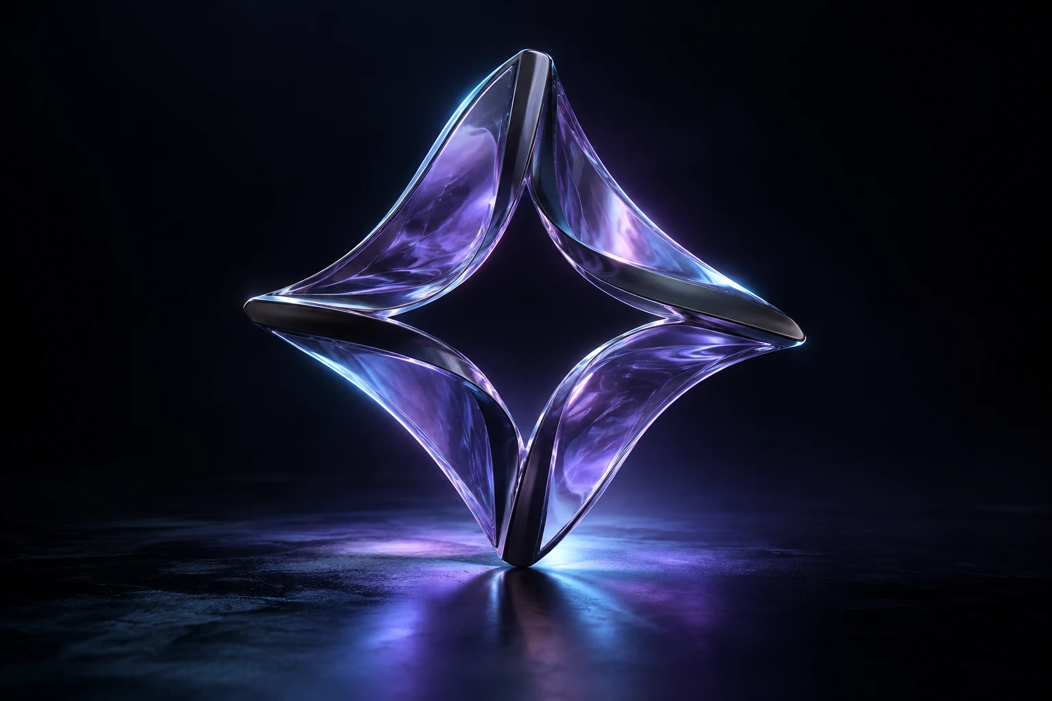 A sculpted violet and cyan NOVA star in a dark studio