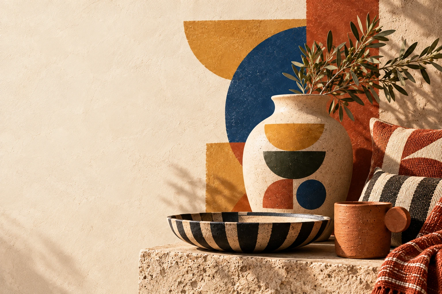 UBUNTU geometric ceramic vase with woven textiles and sculptural homeware