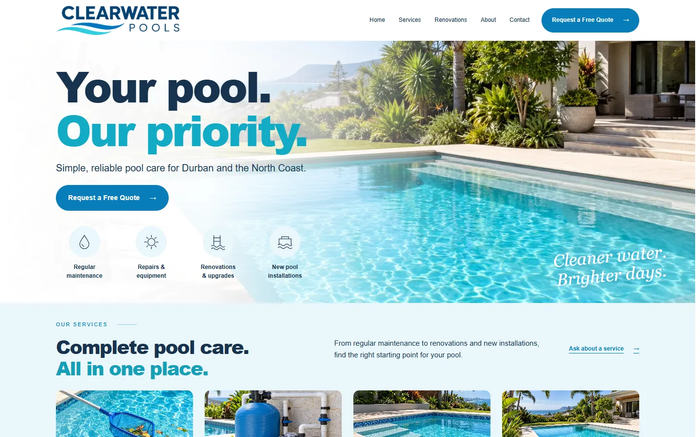Clearwater Pools website preview